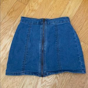 zipp up mini jean skirt
